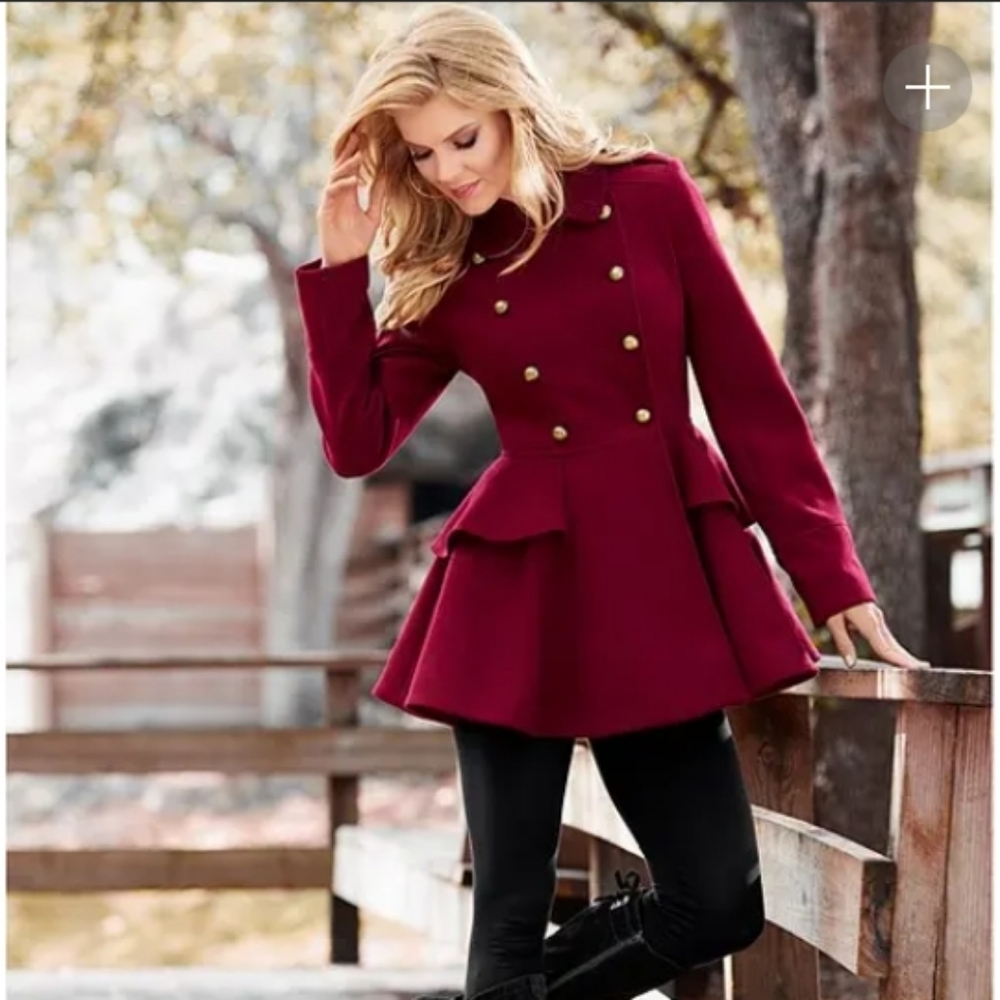 VENUS, Double breasted peplum coat, Medium 8-10